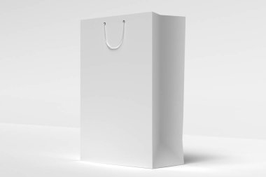 3 boyutlu görüntüleme. Paket tasarımını göstermek için boş beyaz torba. Model