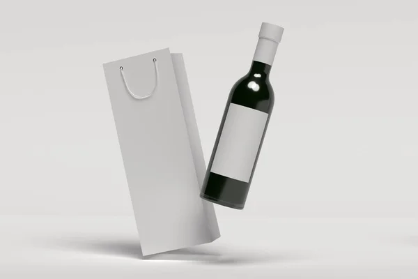 Botella Vino Champán Con Una Etiqueta Vacía Bolsa Papel Con — Foto de Stock