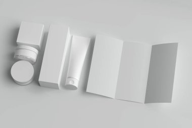 Kutular ve broşürlerle 3D hazırlama, krem paketleme şablonu, tasarım için model