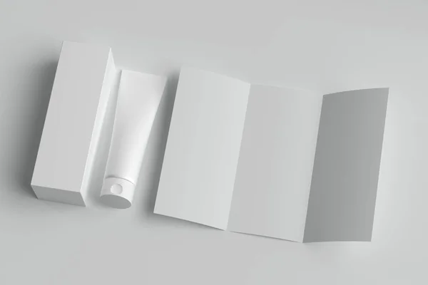 Renderização Modelo Embalagem Creme Com Caixa Folheto Mockup Para Design — Fotografia de Stock