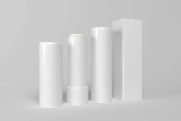 Render Mockup Flying Empty White Packing Chapstick Lip Balm — Foto de Stock