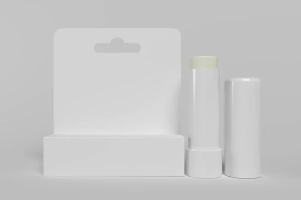 Render Mockup Blank White Carton Pack Hygienic Lipstick Lip Balm —  Fotos de Stock