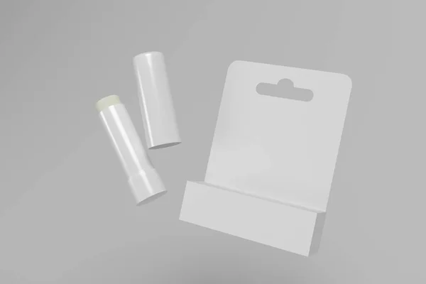 Render Mockup Blank White Carton Packaging Plastic Insert Hygienic Lipstick —  Fotos de Stock
