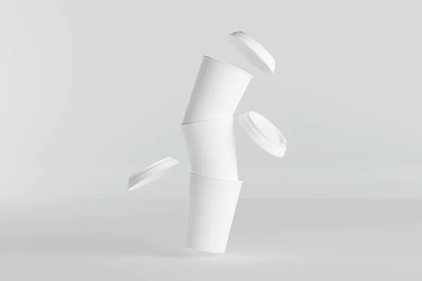 Flying Paper Coffee Cup Mockup Lid Render Space Design — Stok fotoğraf