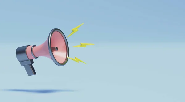 Pink megaphone for announce promotion, for news alert and announcement on pastel blue background. 3d render loudspeaker