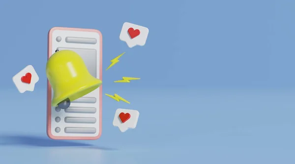 Smartphone Herz Und Benachrichtigungs Klingelzeichen Auf Minimalem Pastellblauem Hintergrund Marketing — Stockfoto
