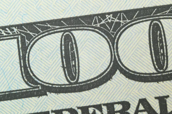Figur 100 ist eine Nahaufnahme auf einem Schein über hundert US-Dollar eines neuen Musters. — Stockfoto