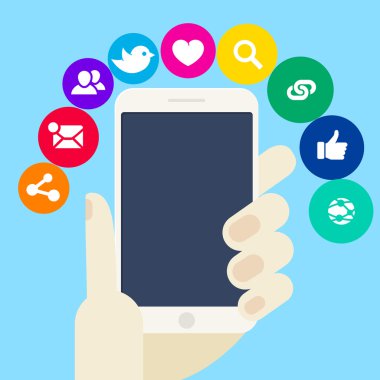 smartphone ile sosyal ağ simge kümesi