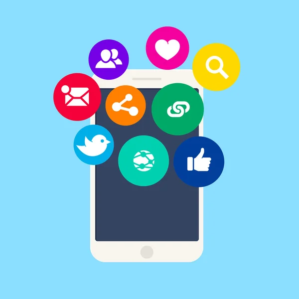 Set of social network icons with smartphone — Stock Vector