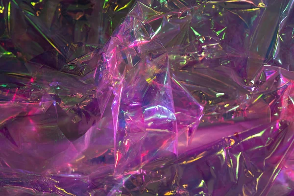 Gekrompen Cellofaan Close Textuur Van Heldere Violette Roze Plastic Vuilniszak — Stockfoto
