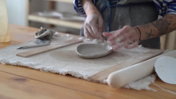 Female Artisan Hands Shaping Handicraft Kitchenware Workplace Studio Woman Pottery — Video Stock