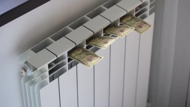 Money Banknotes Put Room Central Heating Radiator Dry Soaking Rain — Αρχείο Βίντεο
