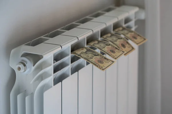 Dollár Bankjegyek Találhatók Központi Fűtés Radiátor Lakásban Véletlenül Vízbe Áztatott — Stock Fotó