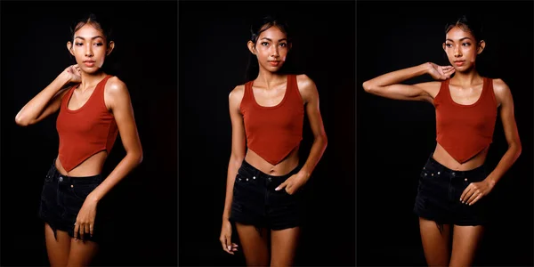 Half Body Portrét 20S Asian Woman Opálené Kůže Černé Vlasy — Stock fotografie