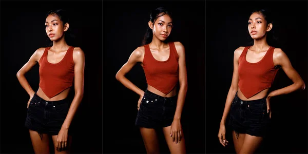 Half Body Portrét 20S Asian Woman Opálené Kůže Černé Vlasy — Stock fotografie