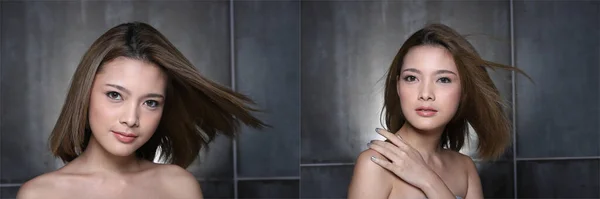 Moda Mujer Asiática Con Estilo Actualización Maquillaje Color Corto Peinado — Foto de Stock