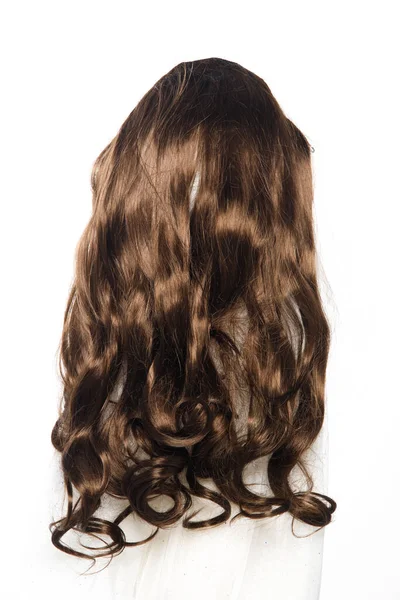 Brown Brunette Long Curl Hair Wig Mannequin Head White Background — Stock Photo, Image