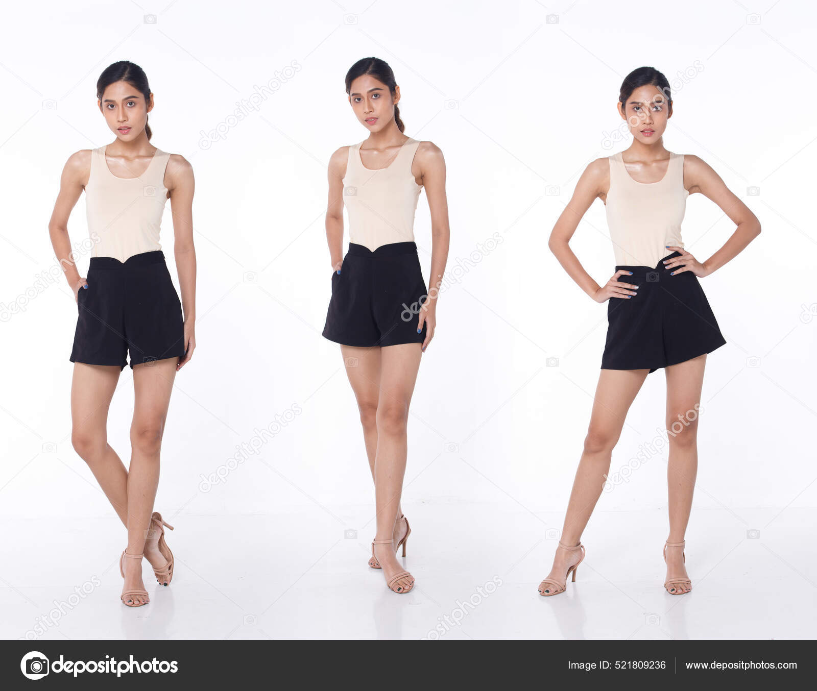 Longitud Completa Retrato Los Años Mujer Hermosa Asiática Negro