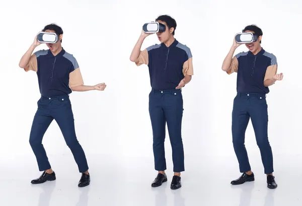 Set Three Full Length 20S Asian Man Learn Virtual Reality — Stock Photo, Image