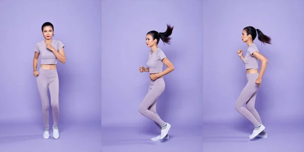 Full Längd Asiatisk Smal Fitness Kvinna Motion Värma Upp Stretch — Stockfoto