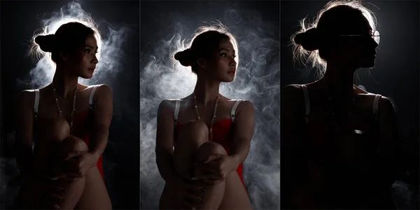 Retrato Ropa Baño Los Años Mujer Asiática Sombra Llave Luz — Foto de Stock