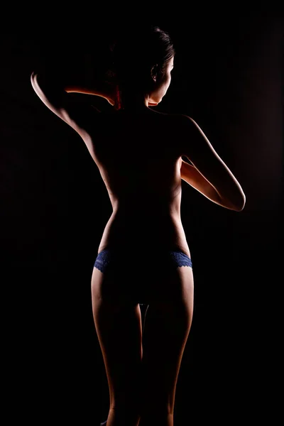 Portret Stroje Kąpielowe 20S Asian Woman Shadow Low Light Key — Zdjęcie stockowe