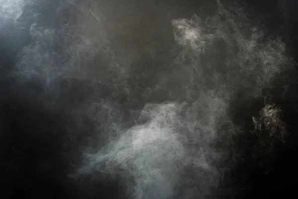 Dense Fluffy Puffs White Smoke Fog Black Background Abstract Smoke — Photo