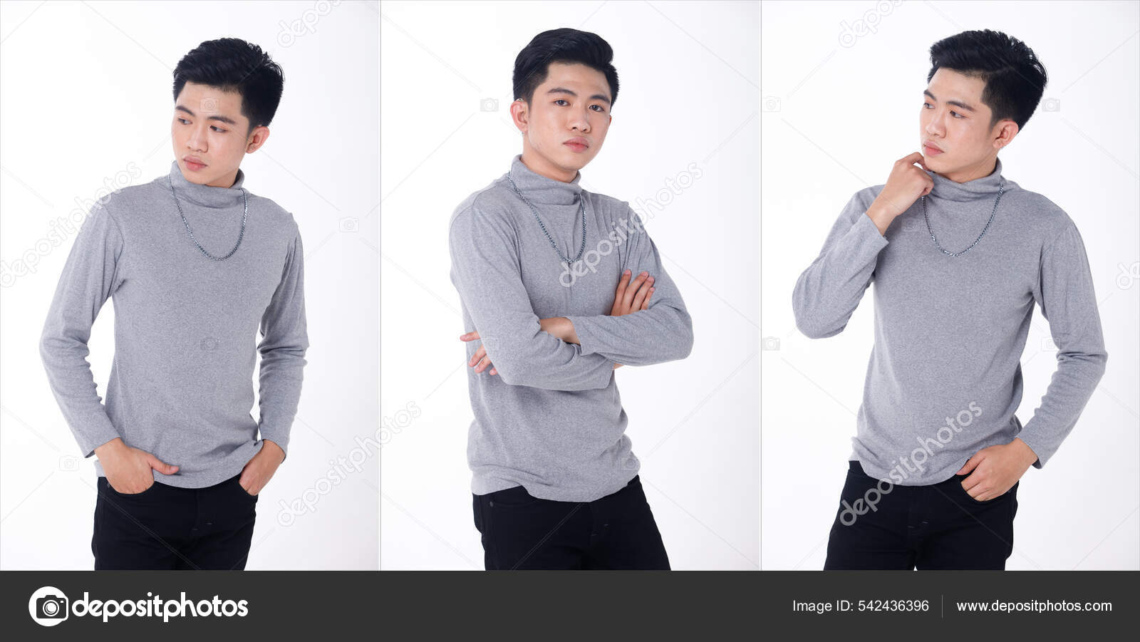 Half Body Portrait 20S Asian Business Man Wear Gray Turtle — Stock