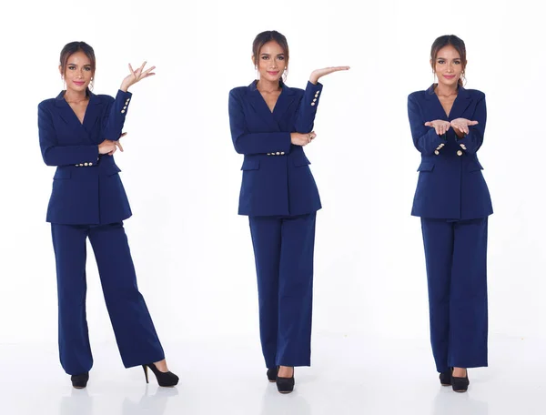 Full Length 20S Asian Business Woman Wear Blue Office Look — Stock Photo, Image