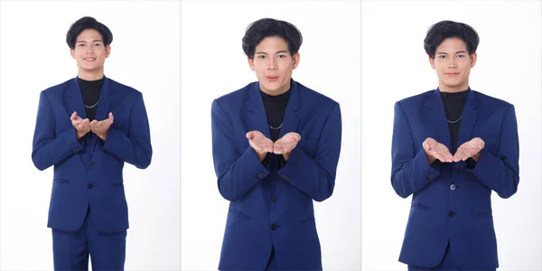 Half Body Portrait 20S Asiático Homem Negócios Usar Azul Formal — Fotografia de Stock