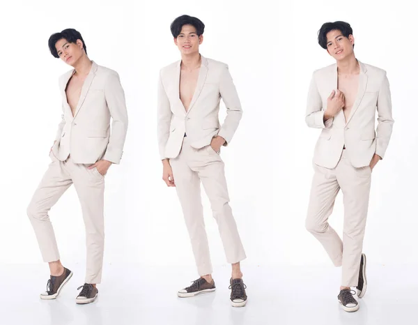 Comprimento Total Retrato 20S Asiático Homem Negócios Usar Creme Formal — Fotografia de Stock