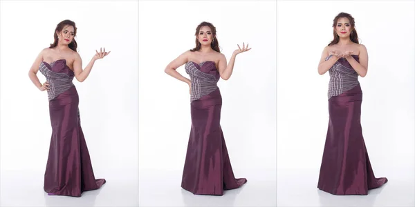 Портрет Азіатських Жінок Повний Зріст Носить Сукню Silk Evening Gown — стокове фото