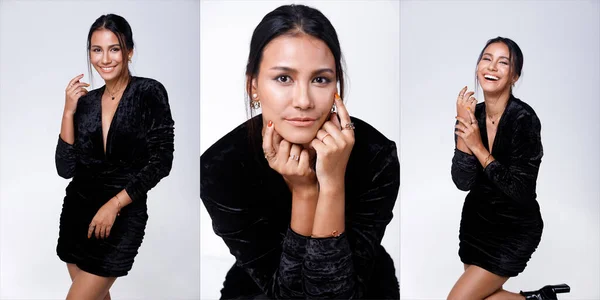 Indian Azji 20S Opalona Skóra Kobieta Nosić Czarny Sexy Sukienka — Zdjęcie stockowe
