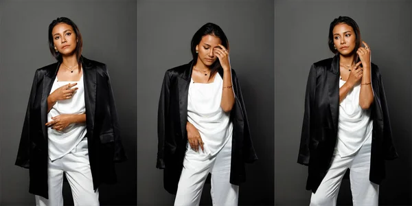Indiano Asiatico 20S Abbronzato Pelle Donna Indossare Nero Bianco Business — Foto Stock