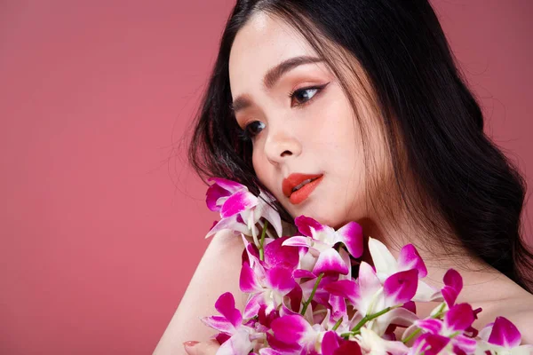 Face Shot Retrato Moda 20S Asian Woman Belo Cabelo Preto — Fotografia de Stock