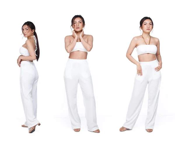 Colagem Corpo Inteiro Anos Asiático Chinês Mulher Usar Vestido Branco — Fotografia de Stock