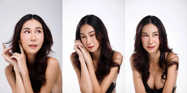 Metade Corpo Retrato Anos Asiático Mulher Cabelo Preto Muito Magro — Fotografia de Stock