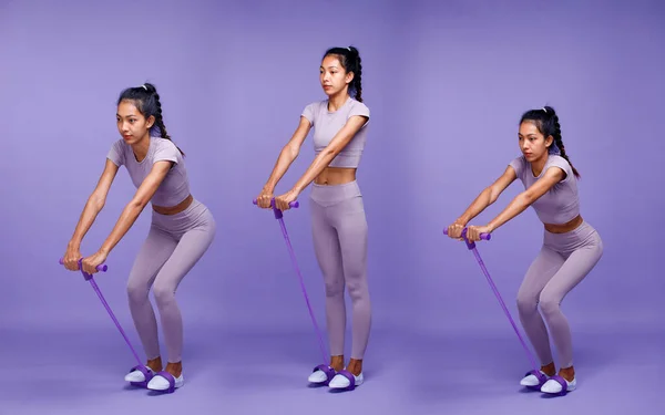 Kolaż Full Length Body Asian Slim Garbowana Skóra Fitness Kobieta — Zdjęcie stockowe