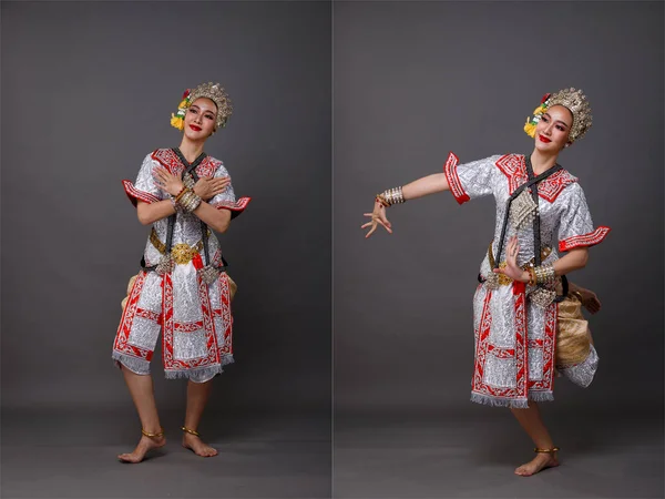 Full Length Asian Woman Wear Thai Traditional Costume Dancer Beautiful — Stock Photo, Image