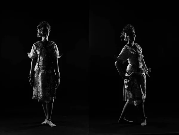 Tutta Lunghezza Della Donna Asiatica Indossare Thai Tradizionale Costume Dancer — Foto Stock