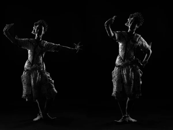 Pełna Długość Azji Kobieta Nosić Tajski Tradycyjny Strój Tancerz Pięknym — Zdjęcie stockowe