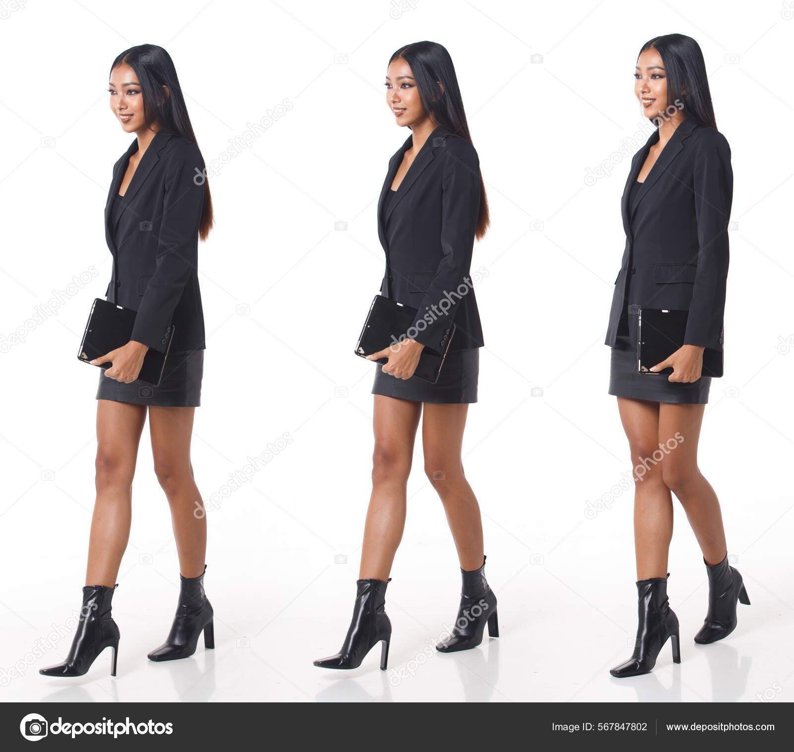 Collage Full Length Figure Snap 20S Asian Woman Black Long.