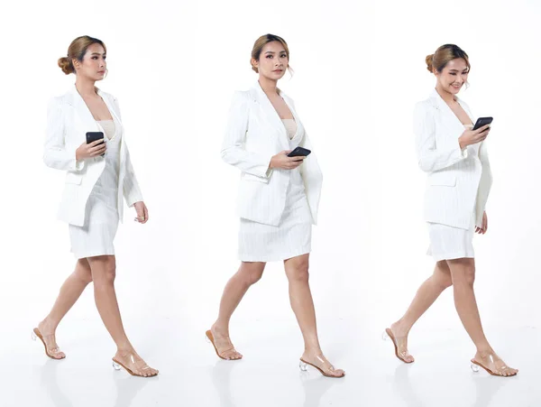 아시아 비지니스 콜라주 흰색블라 치마를 입는다 사무실 여성은 앞으로 나가고 — 스톡 사진