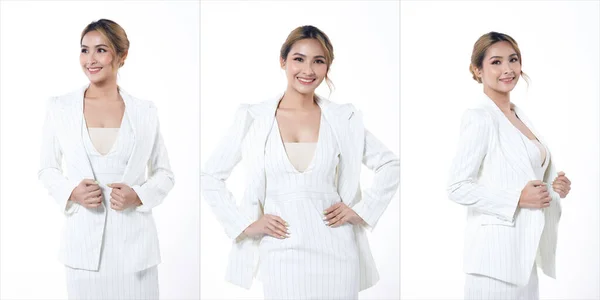 Colagem Metade Corpo 20S Asiático Mulher Negócios Usar Blazzer Branco — Fotografia de Stock