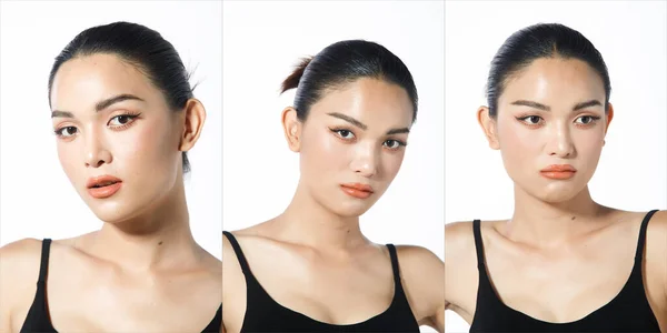 Beauty Face Shot 20S Asian Woman Schwarze Haare Riesige Jeans — Stockfoto