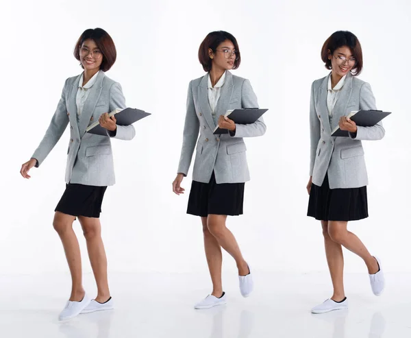 Full Längd Talet Ung Asiatisk Kvinna Lärare Student Advokat Bära — Stockfoto