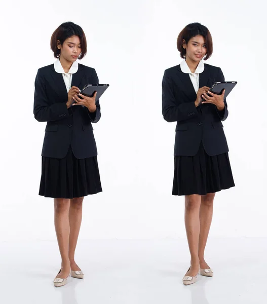 Full Längd Talet Unga Asiatiska Affärskvinna Revisor Ekonomiska Slitage Kavaj — Stockfoto