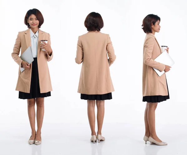 Молода Бізнесменка Азіатської Бізнес Жінки Одягнена Спідницю Блаззером 360 Передній — стокове фото