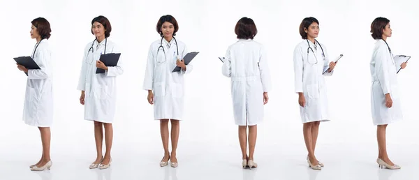 Mladá Asijská Doktorka Dvacítce Nosí Stetoskop Stejnokroj Zadní Pohled Zadní — Stock fotografie