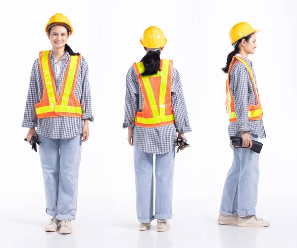 Full Length 20S Young Mix Race Engineer Contractor Woman 360 — Stock Photo, Image
